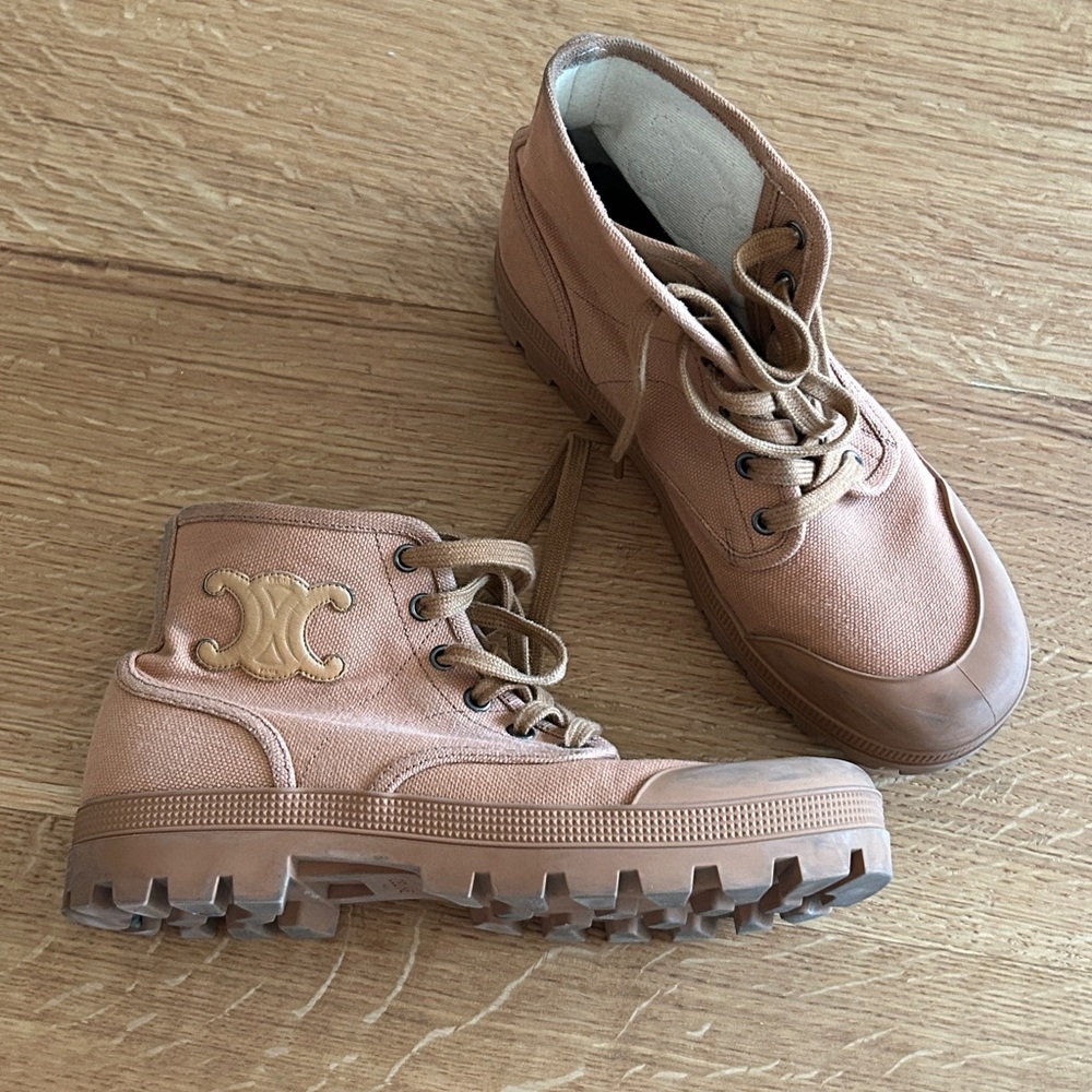 Celine Patapans canvas Tan Combat Boots